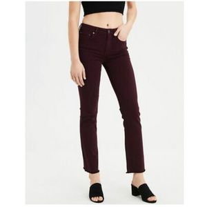 American Eagle NE(X)T Stretch Hi-Rise RawHem Crop Flare Jean Size 8 Burgundy